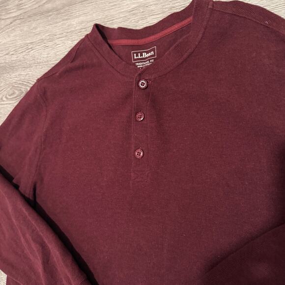 L.L. Bean Men Thermal Henley Long Sleeve Shirt Burgundy Large Traditional Fit - Picture 3 of 7